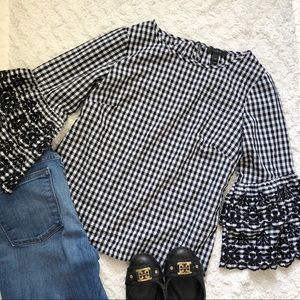 J. Crew Black and White Gingham Blouse